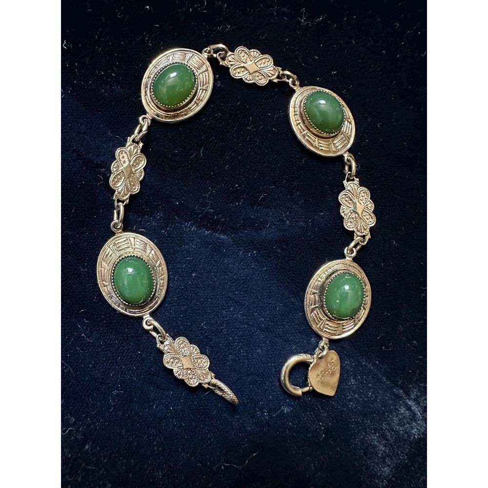 Vintage Sentiment 14k GF & Jade Bracelet 7.25"